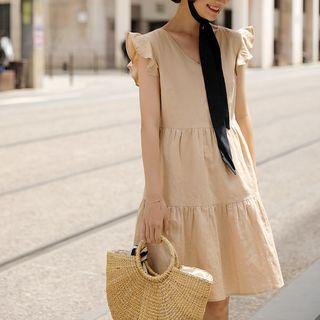 Ruffle Sleeveless A-line Dress Khaki - M