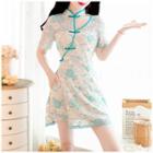Set: Short-sleeve A-line Lace Dress + Shorts