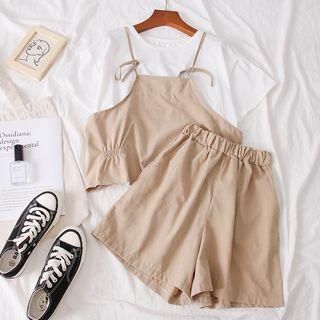 Set Of 3: Plain T-shirt + Vest + Shorts