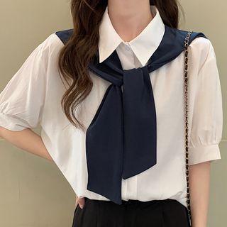 Elbow-sleeve Shirt With Shawl