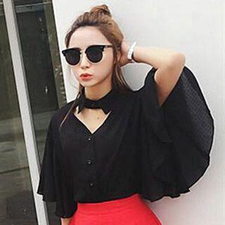 Cutout Bell Sleeve Chiffon Shirt