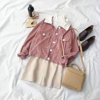 Corduroy Button Jacket Mauve Pink - One Size