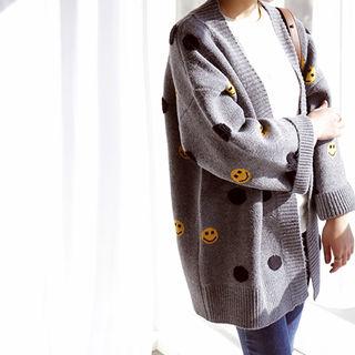 Open-front Printed Cardigan Gray - One Size