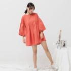 Plain Bell-sleeve Loose-fit Top Rust Red - One Size