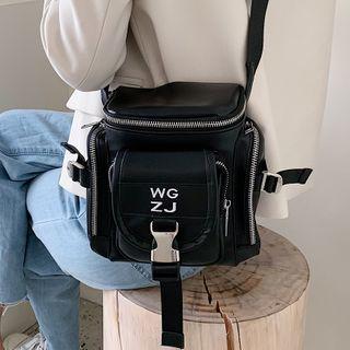 Lettering Zip Crossbody Bag Black - One Size