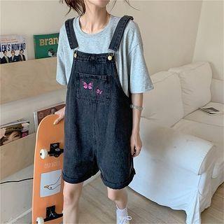 Butterfly Embroidered Denim Dungaree Shorts
