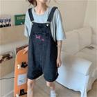 Butterfly Embroidered Denim Dungaree Shorts
