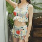 Set: Floral Print Bikini Top + Ruffle Swim Skirt