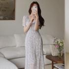 Short-sleeve Ditsy Midi Chiffon Dress