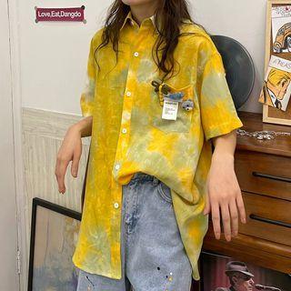 Short-sleeve Tie-dye Pocket Detail Oversize Shirt