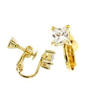 Rhinestone Clip-on Earrings (square-gold)
