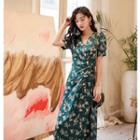 Puff-sleeve Floral Printed Midi Dress