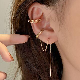 Chained Alloy Cuff Earring 1 Pair - Cuff Earring & Threader Earrings - Gold - One Size
