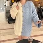 Two-tone Cable Knit Cardigan Blue & White - One Size