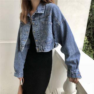 Cropped Denim Jacket / Spaghetti-strap Knit Dress