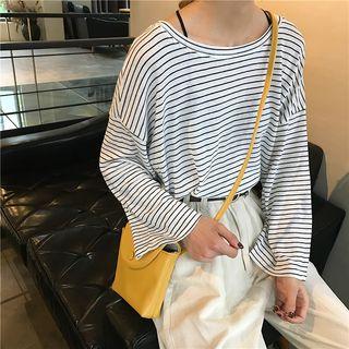 Plain Loose-fit Jumper Dress / Striped Long-sleeve T-shirt