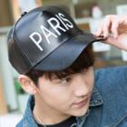 Embroidered Faux Leather Baseball Cap