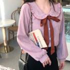 Corduroy Long-sleeve Loose-fit Blouse Pink - One Size