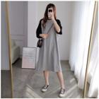 Elbow-sleeve Lettering Print Raglan Midi T-shirt Dress Gray - One Size