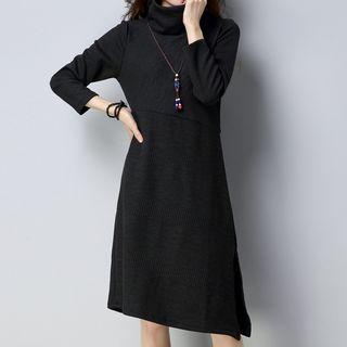 Lace Back High Neck Midi Knit Dress