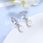 Alloy Rhinestone Embossed Lettering Disc Dangle Earring 1 Pair - Silver - One Size