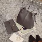 Set Of 2: Faux Leather Bucket Bag = Pouch