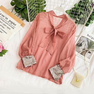 Long-sleeve Sequined Cuff Top
