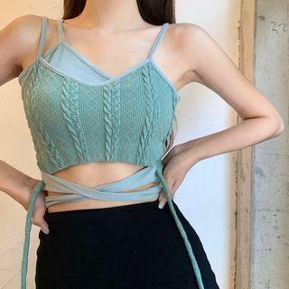 Mock Two-piece Irregular Camisole Top Olive Green - One Size