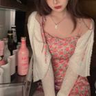 Plain Slim-fit Cardigan / Floral Print Slim-fit Sleeveless Dress