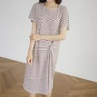 Knot-front Striped Midi T-shirt Dress