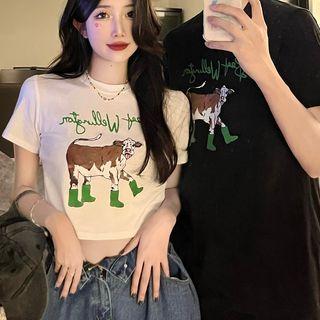 Couple Matching Short-sleeve Cartoon Print T-shirt (various Designs)