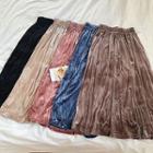 Plain Frilled Velvet High-waist A-line Skirt