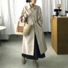 Single-breasted Long Trench Coat Grayish Green - One Size