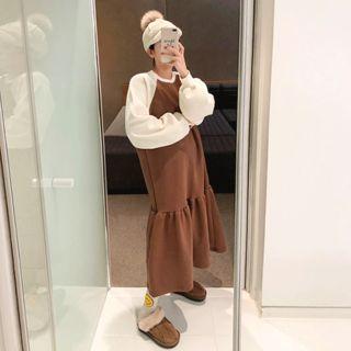 Reglan-sleeve Ruffle-hem Pullover Dress