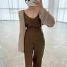 Cropped Open-front Cardigan / Camisole Top / Wide Leg Pants / Set