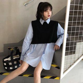 Cropped Vest / Striped Shirt