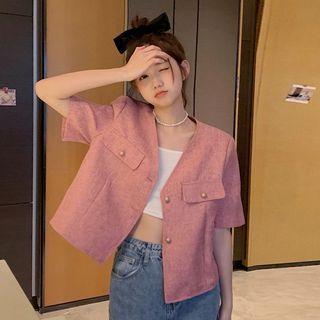 Short-sleeve V-neck Pocket Blazer Pink - One Size