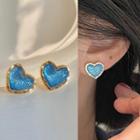Heart Alloy Earring 1578a - 1 Pair - Blue & Gold - One Size
