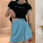 Lettering Short Sleeve Crop T-shirt / Plain Skort