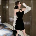 Set: Halter Neck Mini Dress + Cardigan