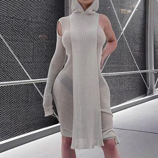 One-shoulder Hooded Asymmetrical Sheath Dress