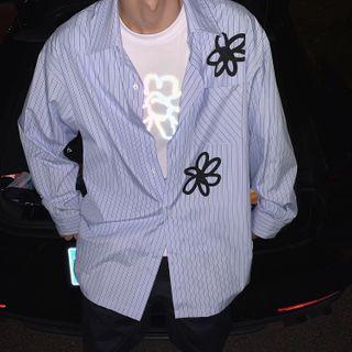 Flower Print Striped Long-sleeve Shirt