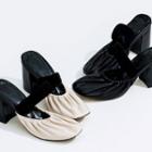 Elastic-band Shirred Genuine-leather Mules