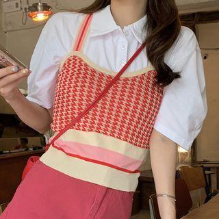 Houndstooth Knit Camisole Top / Short-sleeve Polo Shirt
