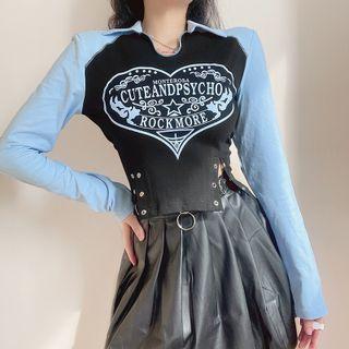 Long Sleeve Collared Lettering Top