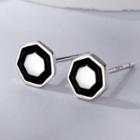 Two Tone Earring 1 Pair - Stud Earring - 925 Silver- Silver - One Size
