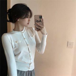 Round-neck Metal Button Detail Cardigan