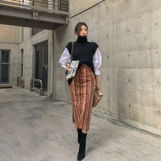 Belted Printed H-line Long Skirt