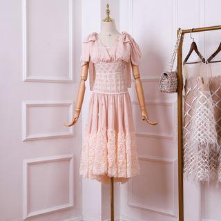 Short-sleeve Midi A-line Beaded Dress