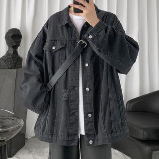 Distressed Button Up Denim Jacket
